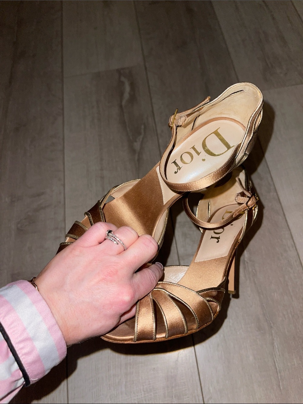 CHRISTIAN DIOR VTG Authentic Metallic Tan Dior Charm Strappy Heel Sandal - Picture 6 of 16